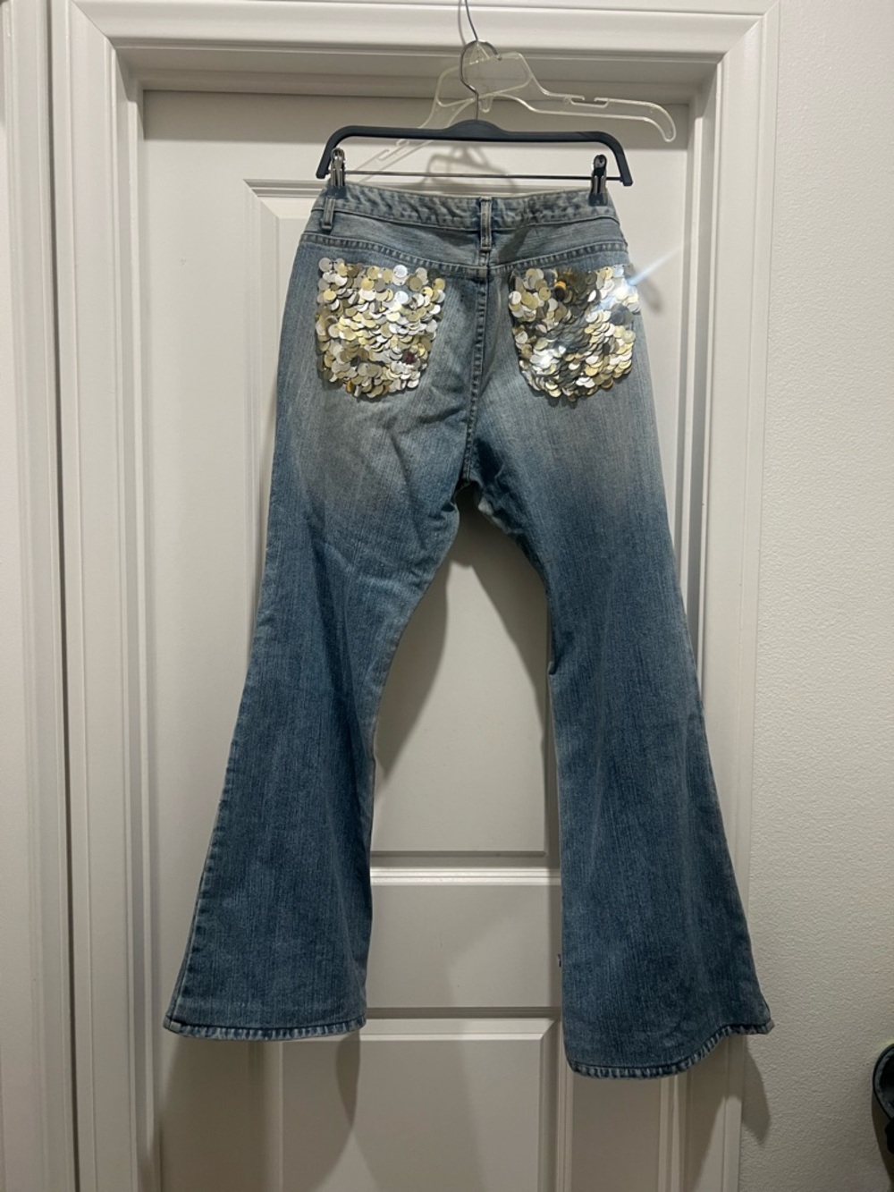 Women’s Light Blue Denim Jeans with Sequin Pocket Detail